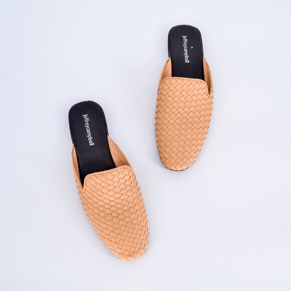Jeffrey Campbell Shoes - Jeffrey Campbell Geode Woven Leather Mules Tan Slip On Flats Handmade Womens 7
